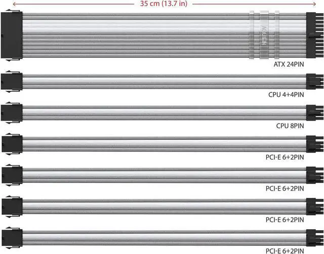 Alt view image 2 of 6 - Sleeved Cable Extension Type / for PSU / ATX 24 1ea, CPU 8 1ea, CPU 4+4 1ea, PCI-e 6+2 4ea (13.7 inch/ 35cm), Holder / (New Point Snow White)