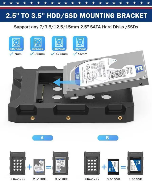 Alt view image 2 of 7 - SSD to 3.5" SATA Hard Disk Drive Adapter HDD Cage ABS Mounting Bracket Kit 8 Pack Internal Drive Bay Converter Hard Drive Caddy Case Tray SSD Holder for 7/9.5/12.5/15mm 2.5 Inch HDD/SSD with Bag