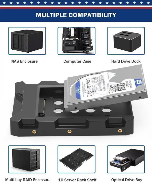 Alt view image 6 of 7 - SSD to 3.5" SATA Hard Disk Drive Adapter HDD Cage ABS Mounting Bracket Kit 8 Pack Internal Drive Bay Converter Hard Drive Caddy Case Tray SSD Holder for 7/9.5/12.5/15mm 2.5 Inch HDD/SSD with Bag
