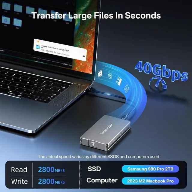 Alt view image 3 of 7 - 40Gbps M.2 NVMe SSD Enclosure, Tool Free Installation, TBU 401 for M1 M2 Pro/Max, Compatible with USB4/3.2/3.1/3.0/2.0, Support SSD Size 2280 B+M M-Key (TBU401)