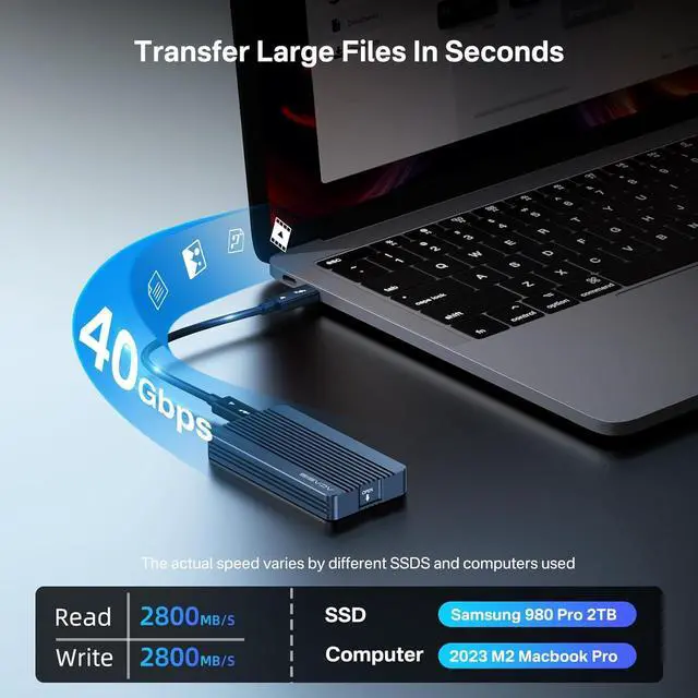 Alt view image 2 of 7 - ACASIS 40Gbps M.2 NVMe SSD Enclosure, TBU 405 for M1 M2 Pro/Max, Compatible with USB4/3.2/3.1/3.0/2.0, Support SSD Size 2280 B+M M-Key