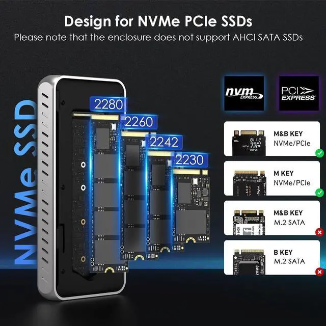 Alt view image 5 of 7 - 40Gbps M.2 NVMe SSD Enclosure for MacBook/Mac Mini (M4/M3/M2/M1), NVMe Enclosure Compatible with TBT4/TBT3/USB4/USB3.2, Supports 2230/2242/2260/2280 B+M/M-Key PCIe SSD, Tool-Free Installation