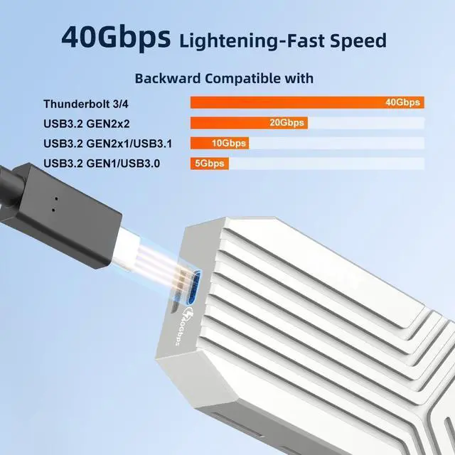 Alt view image 2 of 6 - 40Gbps M.2 NVMe SSD Enclosure USB4 Type-C to 2280 PCIe NVMe Adapter Built-in Turbo Fan Support Thunderbolt3/4 USB4/3.0/2.0 Tool Free 8TB Capacity Aluminum Alloy Case (K1695F)