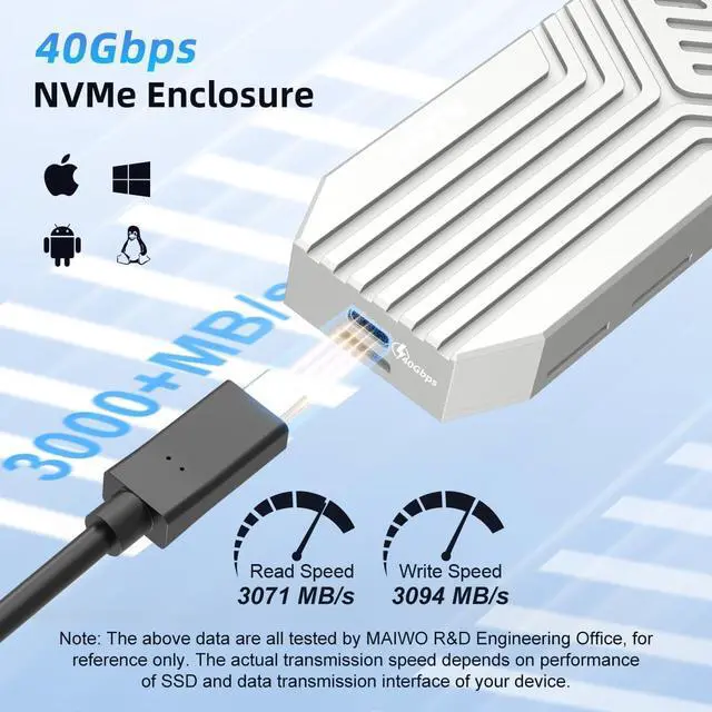 Alt view image 3 of 6 - 40Gbps M.2 NVMe SSD Enclosure USB4 Type-C to 2280 PCIe NVMe Adapter Built-in Turbo Fan Support Thunderbolt3/4 USB4/3.0/2.0 Tool Free 8TB Capacity Aluminum Alloy Case (K1695F)
