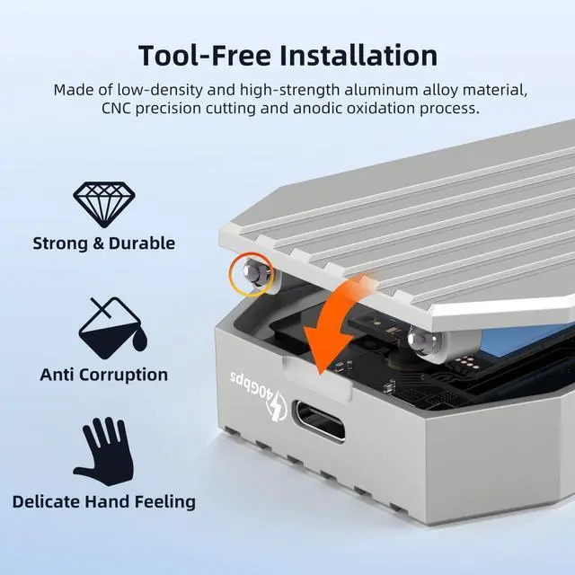 Alt view image 5 of 6 - 40Gbps M.2 NVMe SSD Enclosure USB4 Type-C to 2280 PCIe NVMe Adapter Built-in Turbo Fan Support Thunderbolt3/4 USB4/3.0/2.0 Tool Free 8TB Capacity Aluminum Alloy Case (K1695F)