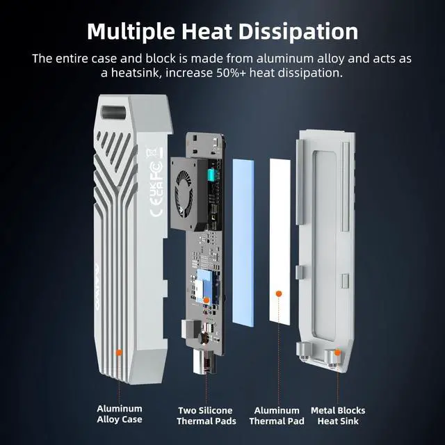 Alt view image 6 of 6 - 40Gbps M.2 NVMe SSD Enclosure USB4 Type-C to 2280 PCIe NVMe Adapter Built-in Turbo Fan Support Thunderbolt3/4 USB4/3.0/2.0 Tool Free 8TB Capacity Aluminum Alloy Case (K1695F)