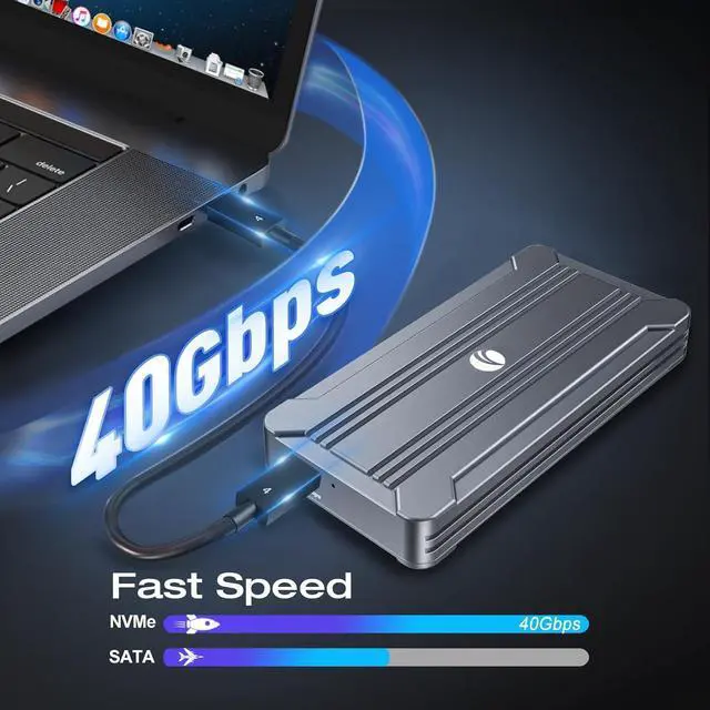 Alt view image 2 of 7 - 40Gbps NVMe Enclosure,V VCOM M.2 NVMe SSD Enclosure, Aluminum Alloy External NVMe Enclosure Support Size 2280 M&B+M-Key,Compatible with Thunderbolt 3/4,USB4/3.2/3.1/3.0/2.0