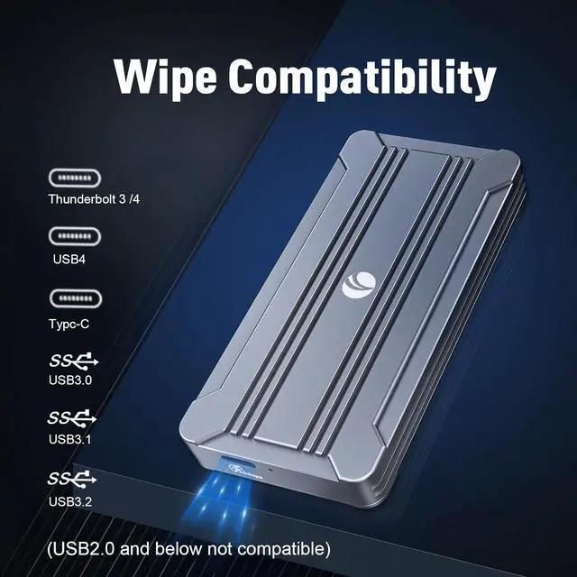 Alt view image 7 of 7 - 40Gbps NVMe Enclosure,V VCOM M.2 NVMe SSD Enclosure, Aluminum Alloy External NVMe Enclosure Support Size 2280 M&B+M-Key,Compatible with Thunderbolt 3/4,USB4/3.2/3.1/3.0/2.0