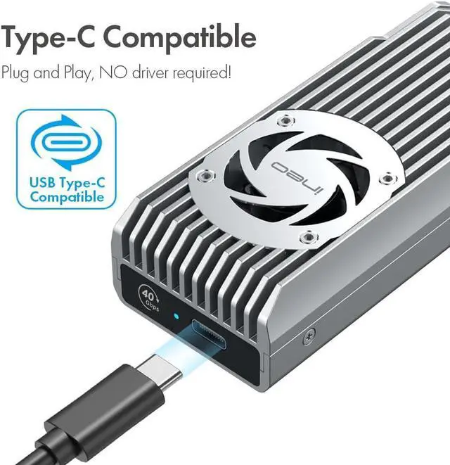 Alt view image 5 of 7 - USB 4.0 M.2 NVMe SSD Enclosure Built-in Cooling Fan, Compatible with Thunderbolt 3/4, Compatible USB 4/3/2 [C2598-NVMe 40Gbps]
