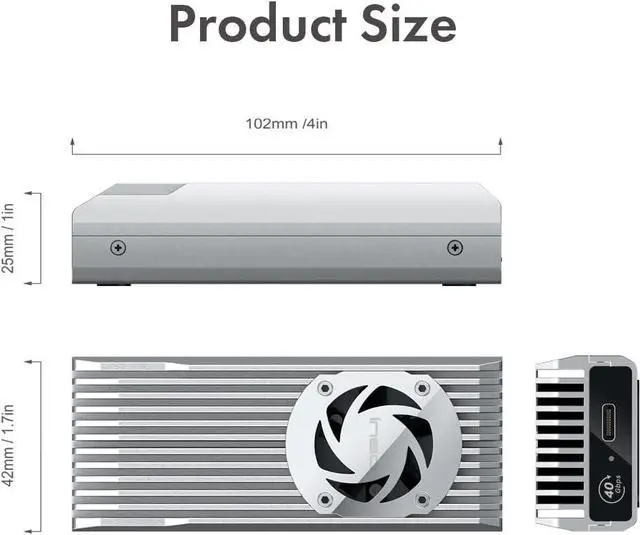 Alt view image 6 of 7 - USB 4.0 M.2 NVMe SSD Enclosure Built-in Cooling Fan, Compatible with Thunderbolt 3/4, Compatible USB 4/3/2 [C2598-NVMe 40Gbps]