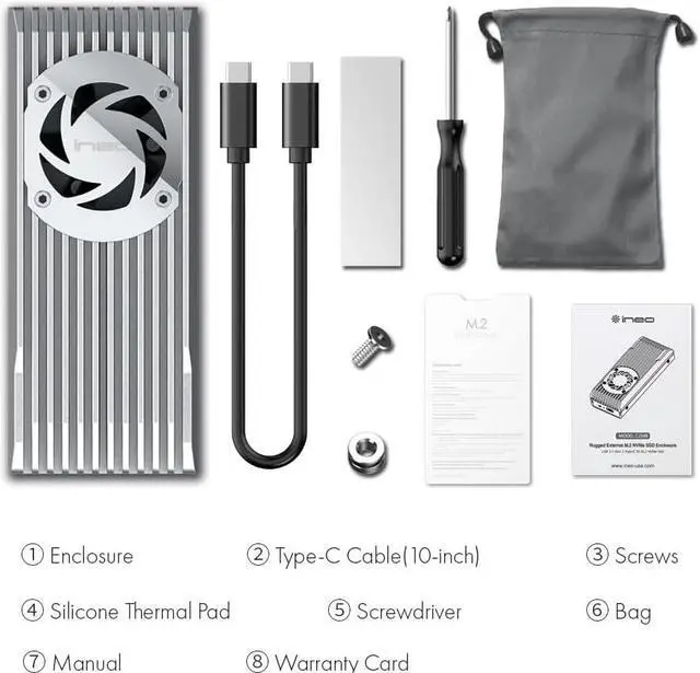 Alt view image 7 of 7 - USB 4.0 M.2 NVMe SSD Enclosure Built-in Cooling Fan, Compatible with Thunderbolt 3/4, Compatible USB 4/3/2 [C2598-NVMe 40Gbps]