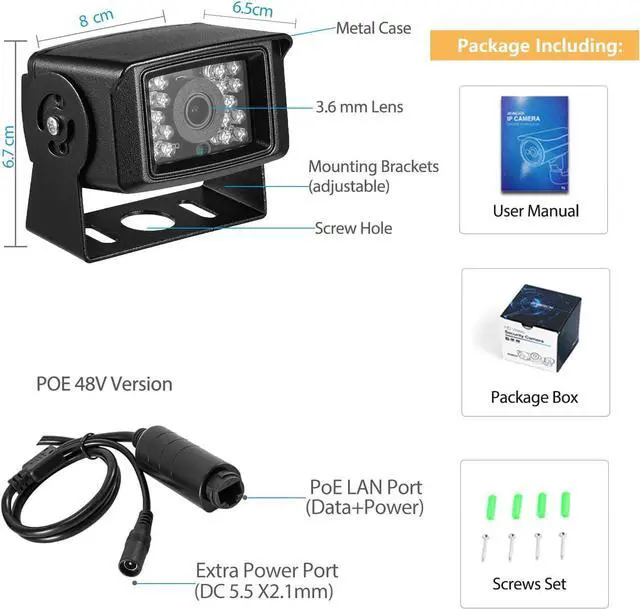 Alt view image 7 of 7 - HD 5MP Mini POE IP Camera, IP65 Waterproof IP Camera 18 pcs LEDs 10M IR Night Vision, 3.6mm Lens Mini Indoor Security Camera, Small IP POE Video Camera Motion Detection (I704-P-HS)