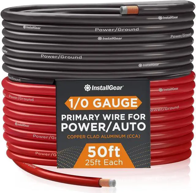 Main image of 1/0 Gauge Wire (50ft) Copper Clad Aluminum CCA - Battery Cable, Car Amplifier Power and Ground Wire - Automotive Wire, Car Audio Speaker Stereo, RV Trailer, Welding Cable, Primary Wiring