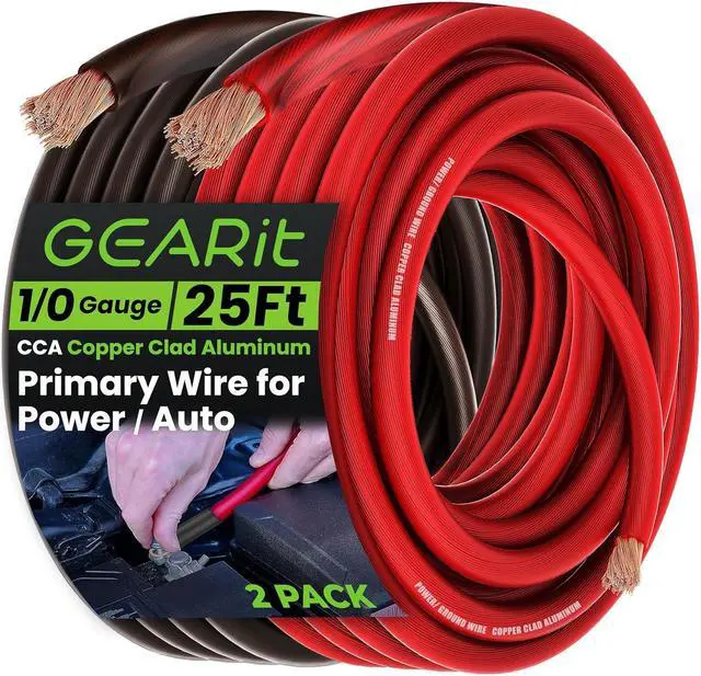 Main image of 25 Foot, 0 Gauge Wire, for Automotive Power/Ground, Battery Cable, Car Audio, RV, Trailer, Amp, CCA Wire, Wire, Automotive Wire, Amp Kit, Amp Wiring Kit, (25 feet Each- Black/Red)