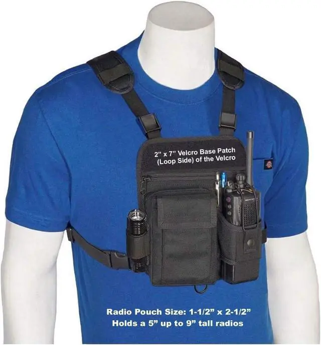 Alt view image 3 of 5 - RCH-601P Universal Radio Chest Harness Shoulder Radio Holster Chest Pack with Adjustable Radio Holster Pouch Holds a Radio up to 8 inches Tall RCH-601 Made in USA
