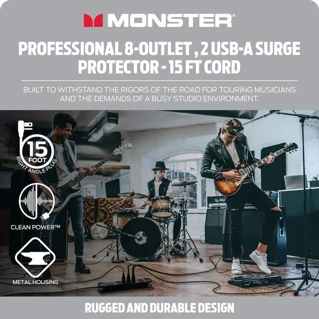 Alt view image 5 of 7 - MI Professional Surge Protector Power Strip with Fireproof MOV Technology for Computers, Amplifiers, Pedal Boards, and Pro Audio Gear - 1960 Joule, 15 ft Cord, 8 Outlet, 2 USB