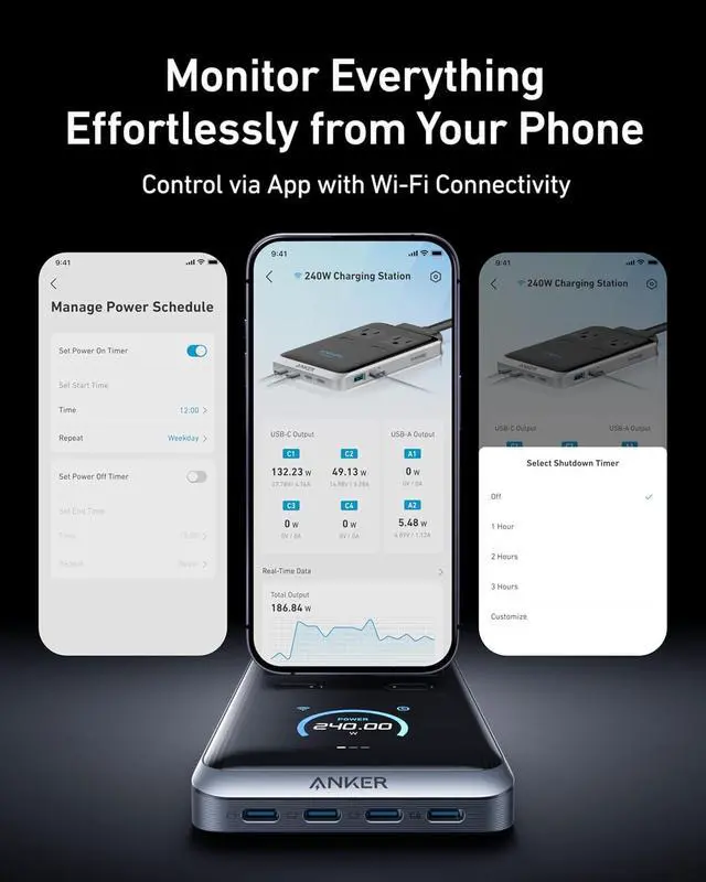 Alt view image 6 of 6 - Prime Charging Station 240W 8-in-1 USB C Power Strip 5 ft Detachable Extension Cord 2 AC 4 USB C 2 USB A for iPhone 15/14 Desktop Accessory for MacBook Home Office (Not for Travel)