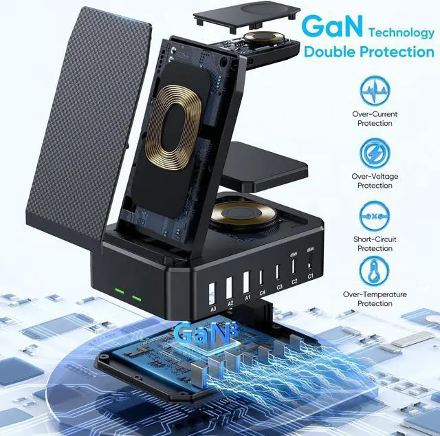 Alt view image 5 of 6 - 300W Charging Station for Multiple Devices  10 in 1 Wireless Charger for iPhone GaN III USB C 65W PD Fast Charging Stand Dock for MacBook  Watch&Airpods (Wireless Charging Only for )