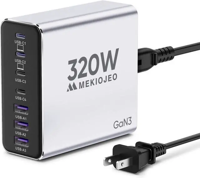 Main image of 320W Aluminum Alloy USB C Charger Block Fast GaN Charging Station for Multiple Devices, Dual 65W USB C Laptop Charger for MacBook Pro/Air/iPad Pro/iPhone (Silver)