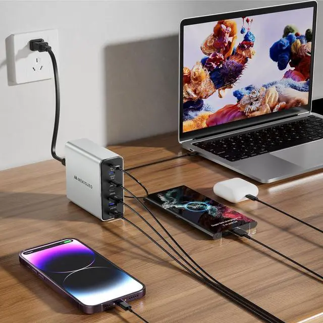 Alt view image 3 of 7 - 320W Aluminum Alloy USB C Charger Block Fast GaN Charging Station for Multiple Devices, Dual 65W USB C Laptop Charger for MacBook Pro/Air/iPad Pro/iPhone (Silver)