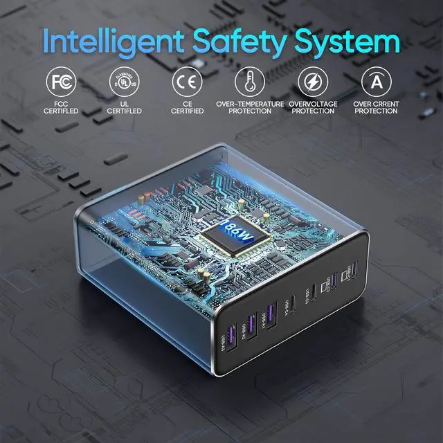 Alt view image 6 of 7 - 320W Aluminum Alloy USB C Charger Block Fast GaN Charging Station for Multiple Devices, Dual 65W USB C Laptop Charger for MacBook Pro/Air/iPad Pro/iPhone (Silver)