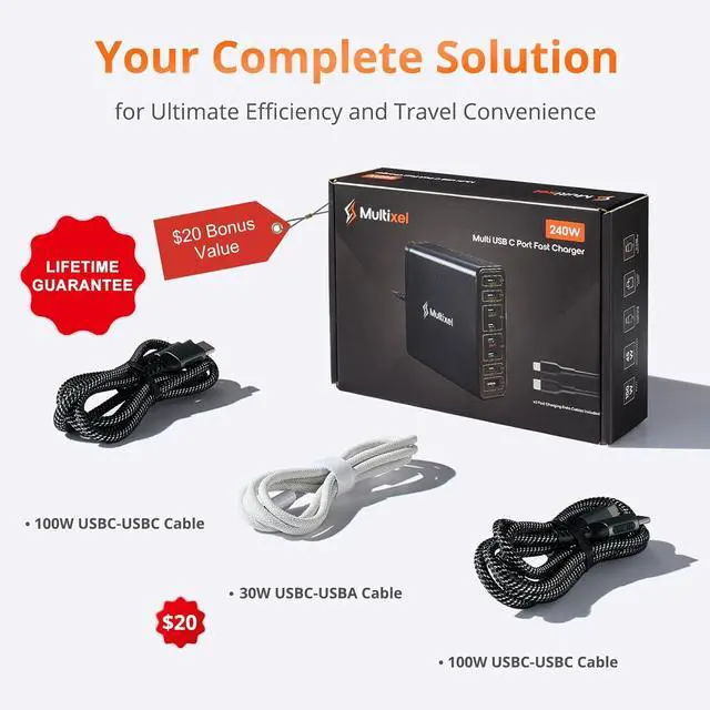 Alt view image 3 of 6 - Upgraded 240W 8 Ports GaN Charger, USB Charging Hub, Multi USB C Charger Station, USB-C Charging Hub for MacBook Pro/Air/iPad Pro/iPhone/ Galaxy Note