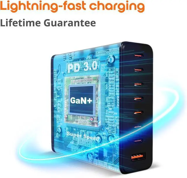 Alt view image 6 of 6 - Upgraded 240W 8 Ports GaN Charger, USB Charging Hub, Multi USB C Charger Station, USB-C Charging Hub for MacBook Pro/Air/iPad Pro/iPhone/ Galaxy Note