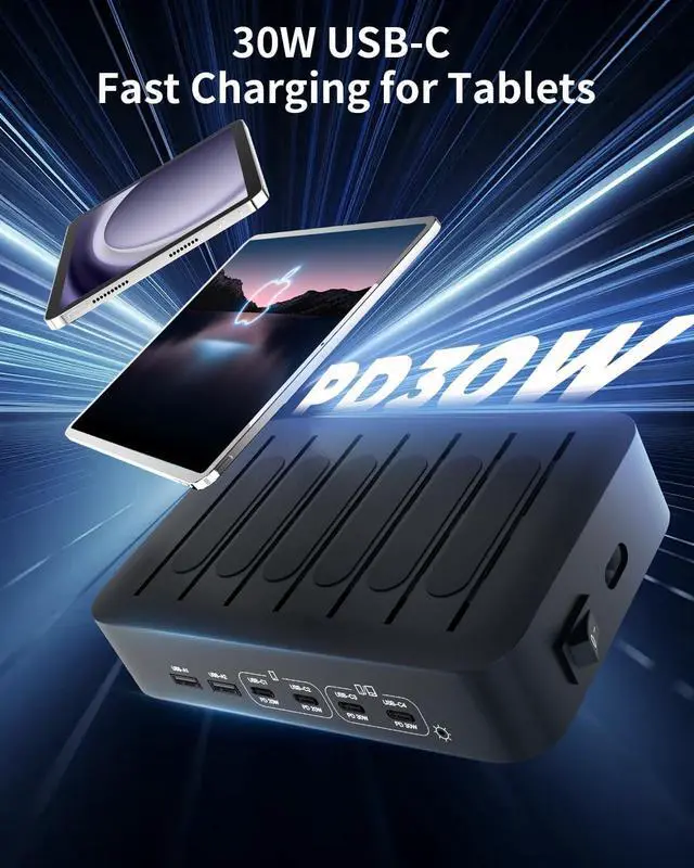 Alt view image 4 of 6 - USB C Fast Charging Station for Multiple Devices, 120W 6 Port PD Charger Station for iPhone iPad Tablet Phone, Multi-Device Organizer Charging Dock for Family Home Office Classroom