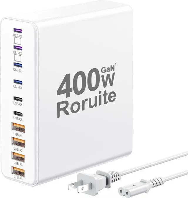 Main image of 400W Charging Station for Multiple Devices 10-Port GaN USB C Charger Block Dual 65W Laptop Fast Charger Multiport USB Charging Station for MacBook iPhone  Galaxy iPad Android White