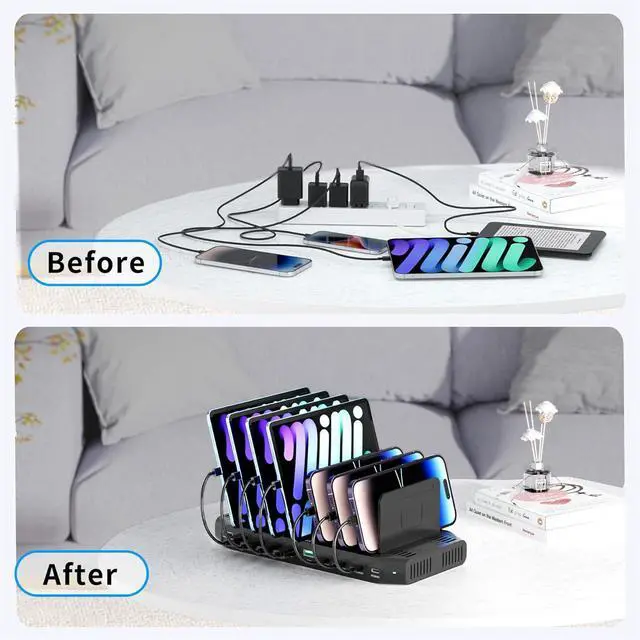 Alt view image 2 of 6 - Charging Station for Multiple Devices - 140W USB C Fast Charger Stations for Laptop iPad Charging Dock with Max PD 60W Charging Stand with Smartwatch & Airpods Holder for MacBook Phone Tablet