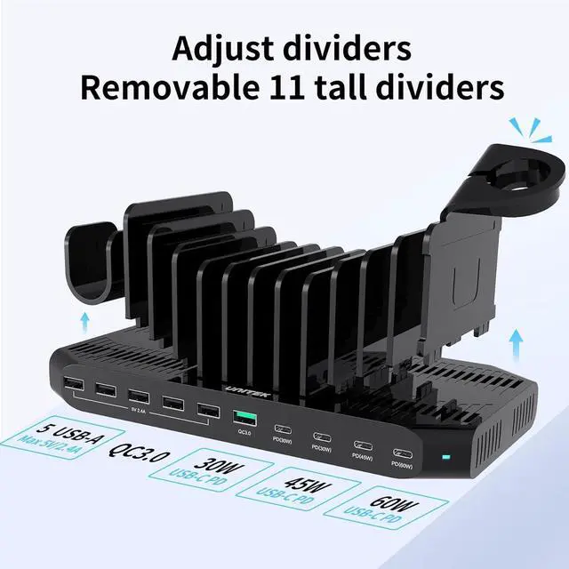 Alt view image 5 of 6 - Charging Station for Multiple Devices - 140W USB C Fast Charger Stations for Laptop iPad Charging Dock with Max PD 60W Charging Stand with Smartwatch & Airpods Holder for MacBook Phone Tablet
