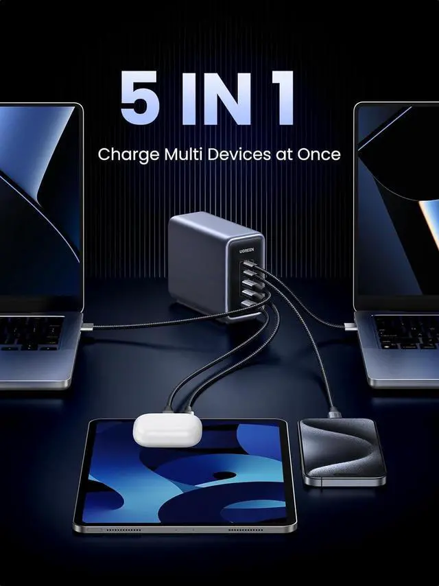 Alt view image 4 of 7 - Nexode 300W USB C Charger Block, 5-Port Charging Station GaN Charger Desktop Charger Compatible with MacBook Pro/Air,  XPS, iPhone 16/15/14, Galaxy S24, iPad Air/Pro, Pixel 8, Steam Deck