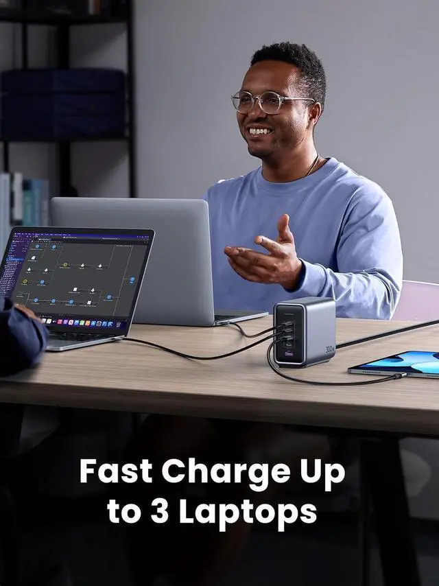Alt view image 5 of 7 - Nexode 300W USB C Charger Block, 5-Port Charging Station GaN Charger Desktop Charger Compatible with MacBook Pro/Air,  XPS, iPhone 16/15/14, Galaxy S24, iPad Air/Pro, Pixel 8, Steam Deck