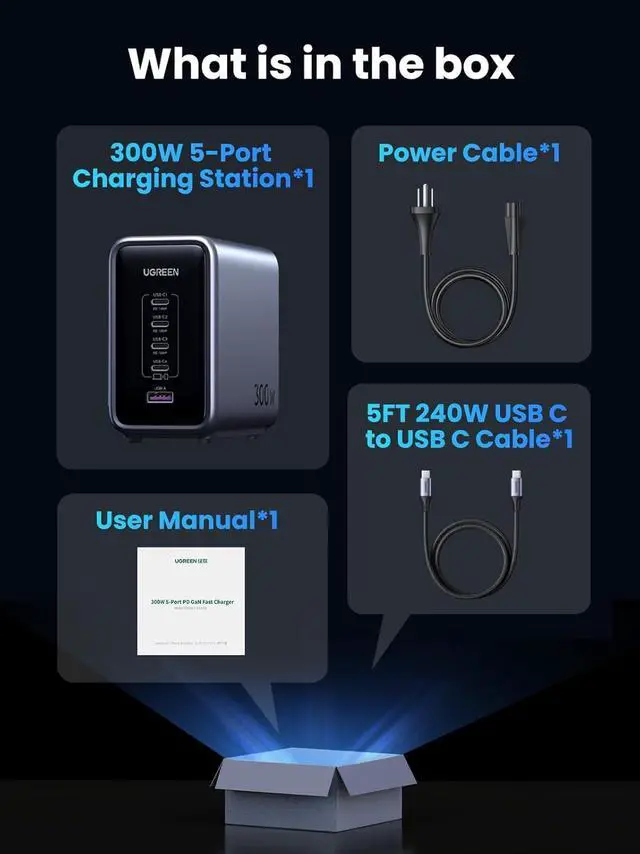Alt view image 6 of 7 - Nexode 300W USB C Charger Block, 5-Port Charging Station GaN Charger Desktop Charger Compatible with MacBook Pro/Air,  XPS, iPhone 16/15/14, Galaxy S24, iPad Air/Pro, Pixel 8, Steam Deck