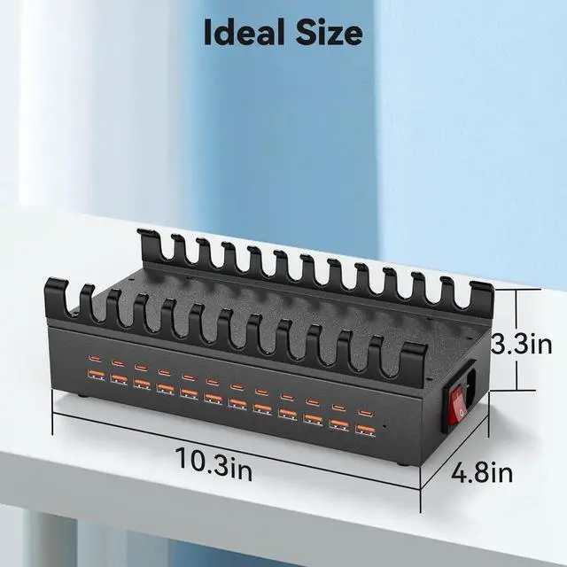 Alt view image 7 of 7 - 300W Charging Station for Multiple Devices 24 Port USB C Fast Charging Station Multi Device Charger Station Organizer Compatible with Cellphone Tablet Kindle iPhone iPad and More