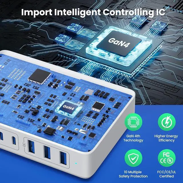 Alt view image 2 of 7 - USB C Charger 300W USB C Charger Block Charging Station,(GaN IV) 8-Ports Fast Charging Hub,Upgraded PD 100W USB C Laptop Desktop Charger Adapter Compatible with MacBook,,iPhone 16/15,Android-White