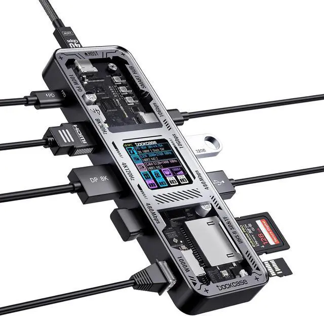 Main image of DOCKCASE Explorer Edition USB C Hub (10-in-1) with 4K@60Hz HDMI & DP, Gigabit Ethernet,1 USB-C and 3 USB-A Ports,100W Power Delivery, UHS-II TF/SD Card Slot for MacBook Air/Pro,XPS,and More