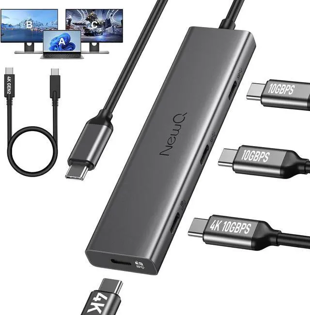 Main image of USB C Hub for USB C Monitor, Portable Monitor and USB C Reverse Power Monitor, Dual USB C Video Display 4K@30-60Hz, 4* USB-C 3.2 GEN2 10Gbps, Support PD 100W Max, with USB C Video Cable