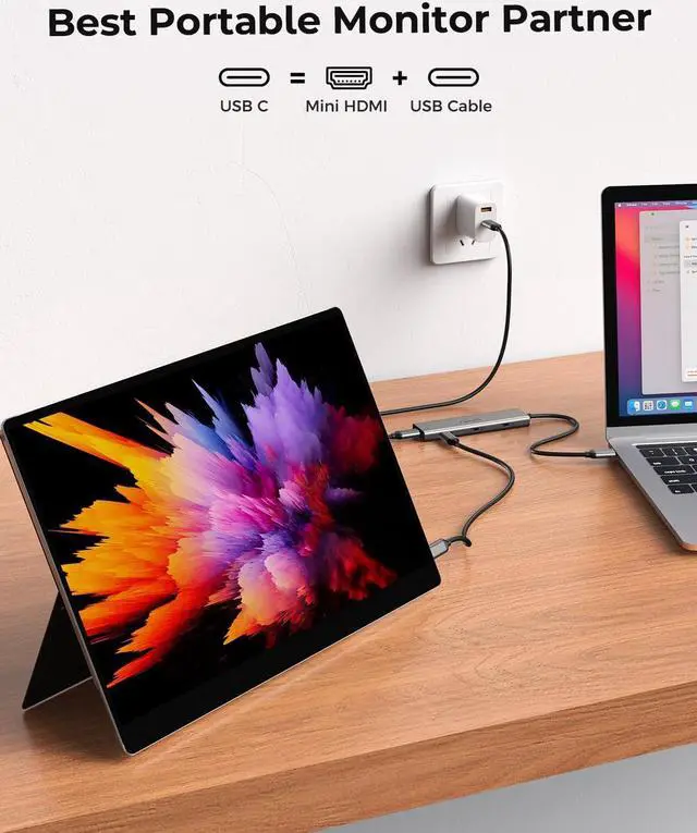 Alt view image 4 of 7 - USB C Hub for USB C Monitor, Portable Monitor and USB C Reverse Power Monitor, Dual USB C Video Display 4K@30-60Hz, 4* USB-C 3.2 GEN2 10Gbps, Support PD 100W Max, with USB C Video Cable