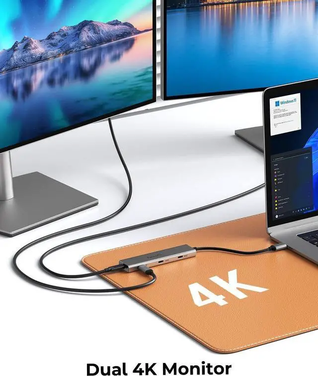 Alt view image 5 of 7 - USB C Hub for USB C Monitor, Portable Monitor and USB C Reverse Power Monitor, Dual USB C Video Display 4K@30-60Hz, 4* USB-C 3.2 GEN2 10Gbps, Support PD 100W Max, with USB C Video Cable