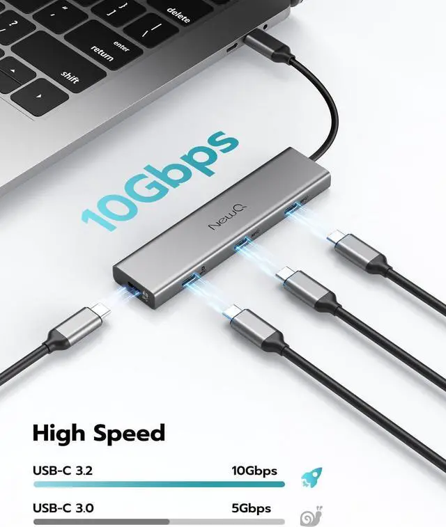 Alt view image 7 of 7 - USB C Hub for USB C Monitor, Portable Monitor and USB C Reverse Power Monitor, Dual USB C Video Display 4K@30-60Hz, 4* USB-C 3.2 GEN2 10Gbps, Support PD 100W Max, with USB C Video Cable