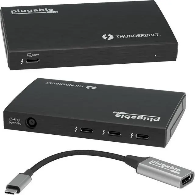 Main image of Plugable Thunderbolt Hub, 4-in-1 Pure USB-C Design, Includes USB-C to 4K HDMI Adapter, Laptop Charging, Compatible with Mac, Windows, Thunderbolt 4, USB4, Thunderbolt 3, USB-C Devices, Driverless