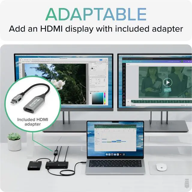 Alt view image 4 of 7 - Plugable Thunderbolt Hub, 4-in-1 Pure USB-C Design, Includes USB-C to 4K HDMI Adapter, Laptop Charging, Compatible with Mac, Windows, Thunderbolt 4, USB4, Thunderbolt 3, USB-C Devices, Driverless