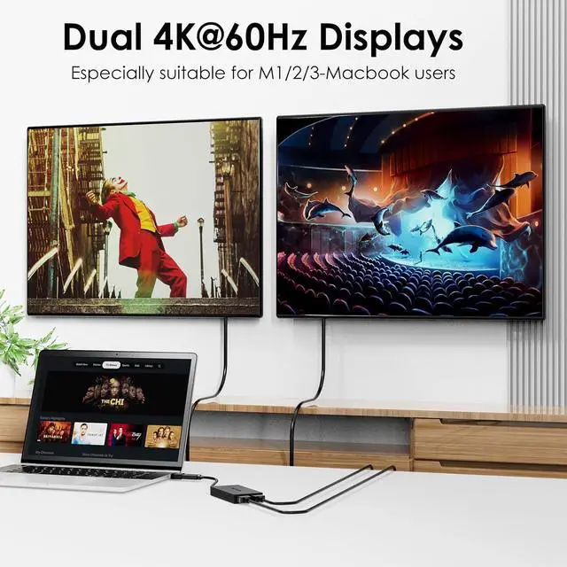 Alt view image 2 of 7 - USB 3.0 or USB C to Dual HDMI Splitter Extended Display for Dual Monitor, Displaylink Adapter Dual HDMI 4K 60Hz for  Mac M1/M2/M3 or Windows 10/11, USB A/C to HDMI 4K Output