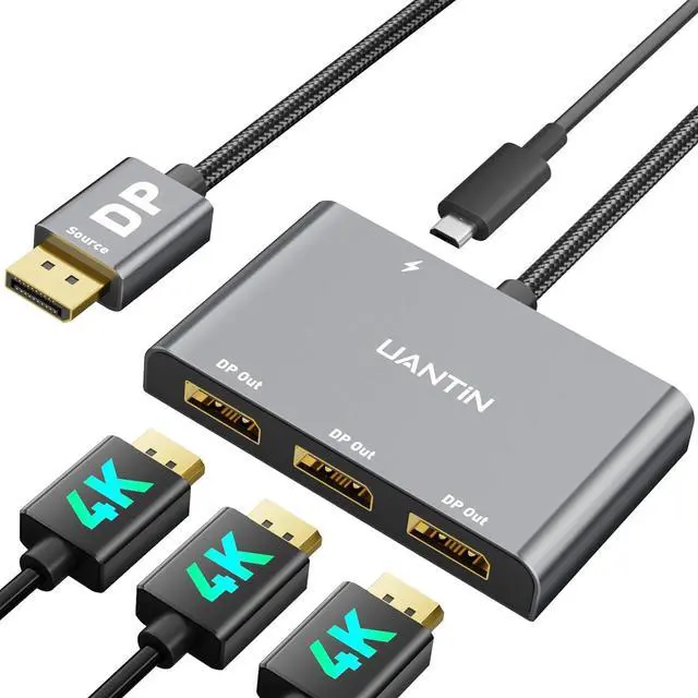 Main image of DisplayPort Splitter for 3 Monitors Extended Display | 4K 60Hz Display Port to Docking Station 1 in 3 Out Adapter 3xDP MST Hub for PC, NVIDIA,