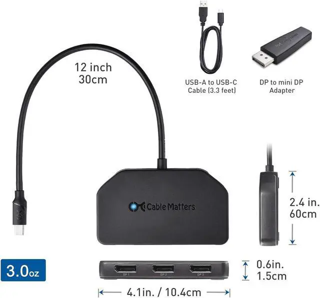 Alt view image 7 of 7 - Cable Matters 101075, Triple Monitor Mini DisplayPort/DisplayPort Hub, (3X 4K DisplayPort Splitter) 3-Port DisplayPort 1.4 Enabled for 8K and 4K 120Hz HDR for Windows Only, NOT Compatible with macOS