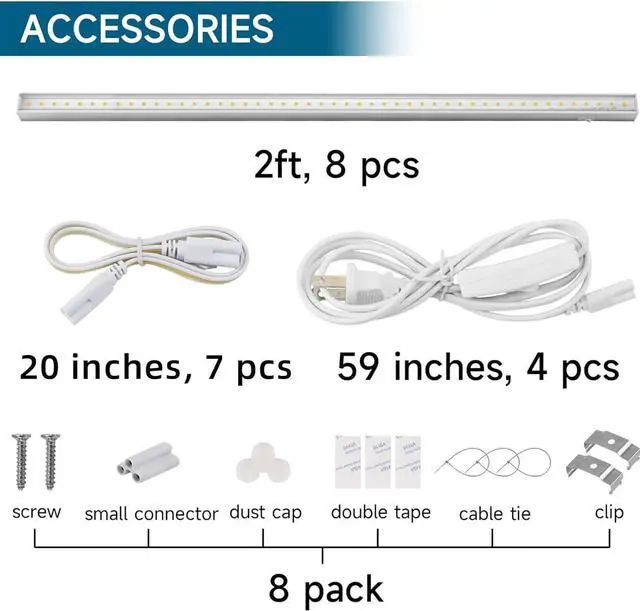 Alt view image 7 of 7 - T5 Grow Lights, 5000K White Full Spectrum LED Grow Lights, 2ft 80W (8 x 10W) Plant Grow Lights for Indoor Plants, Plug and Play, 8-Pack