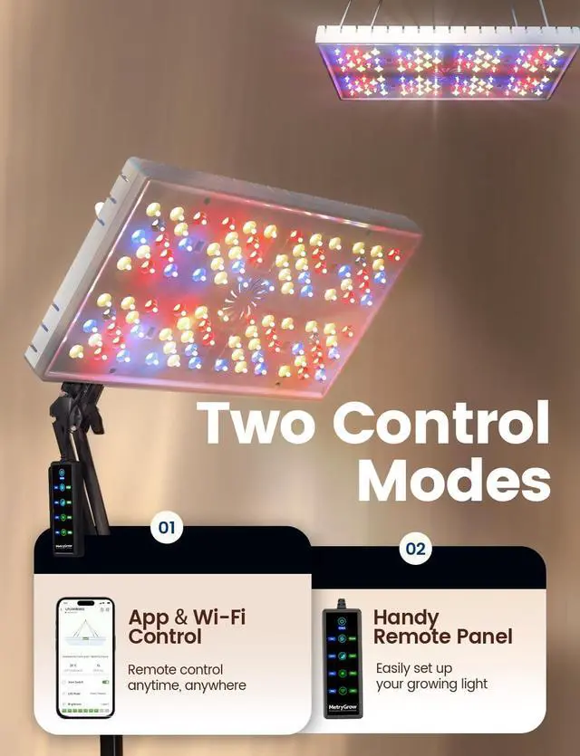 Alt view image 3 of 7 - Plant Grow Light, [Smart APP & Expansive 2x2 Ft Coverage] Genuine 48W Output LED Full Spectrum for Indoor Plants, 8-Level Brightness, Supports Hanging & Standing, 270° Folding, 360° Rotation