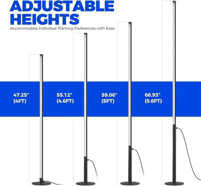 Alt view image 4 of 7 - T10 Pro Standing Grow Light with Timer, 42W, 169 LEDs, Full Spectrum Vertical Grow Light for Indoor, Wide Coverage, 4FT to 5.6FT Height with Foot Switch, Ideal for Flowering and Tall Plants