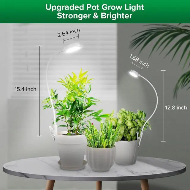 Alt view image 6 of 7 - Grow Lights for Indoor Plants, Pot Clip LED Plant Light for Growing Full Spectrum, Plant Growing Lamp with 4-Level Dimmable, Auto On Off 3 6 12 Hrs Timer for Pot Plants, White 10W 2-Pack